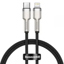 Cablu de date Baseus Cafule Metal, USB Type-C - Lightning, Power Delivery 20W, 25cm, Negru