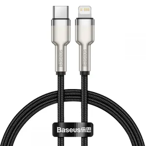 Cablu de date Baseus Cafule Metal, USB Type-C - Lightning, Power Delivery 20W, 25cm, Negru