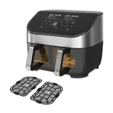 Friteuza cu aer cald fara ulei Instant Vortex Plus 8 Dual SS, Clear Cook Ecran digital, Doua Cosuri detasabile, 6 functii de gatire, Capacitate 7.6 litri, 1700 W (Negru/Gri)
