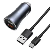 Incarcator auto Baseus, 2 x USB, 40 W, cablu USB-C, Gri