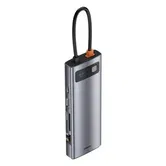 Docking Station Baseus Metal Gleam CAHUB-CU0G, USB 3.0 x 3, Card reader SD x 1, MicroSD x 1, USB Type C x 1 PD 100W, HDMI x 1, VGA x 1, RJ-45 Gigabit x 1 (Gri)