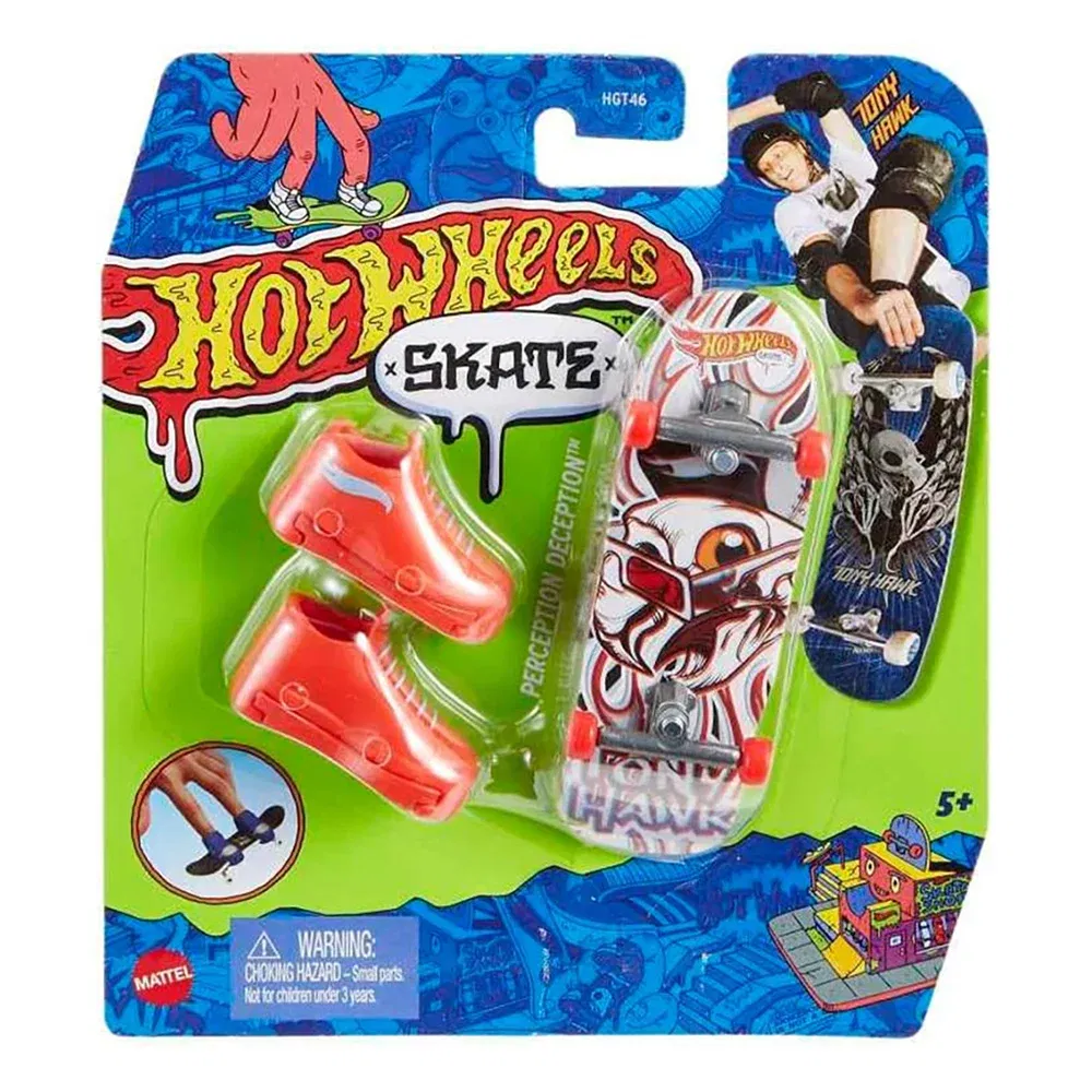 Set mini placa skateboard cu pantofi, Hot Wheels, Tony Hawk, Perception Deception, HNG41