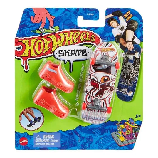 Set mini placa skateboard cu pantofi, Hot Wheels, Tony Hawk, Perception Deception, HNG41