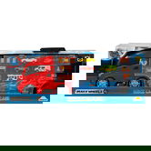 Transportator cu 7 masini si 12 semne circulatie, Maxx Wheels, Rosu, 60 cm