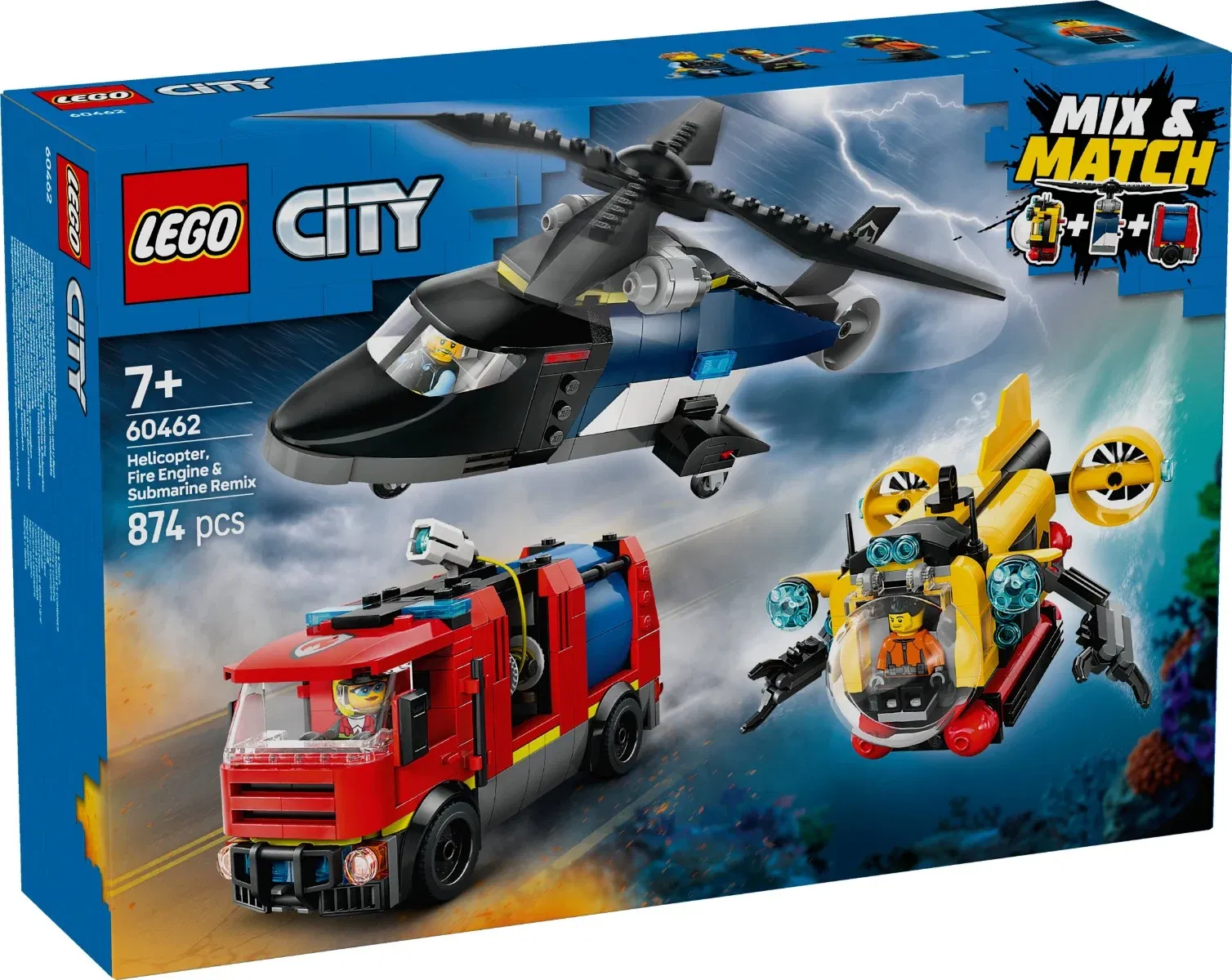 LEGO® City - Elicopter, autospeciala de pompieri si submarin in versiuni remixate (60462)