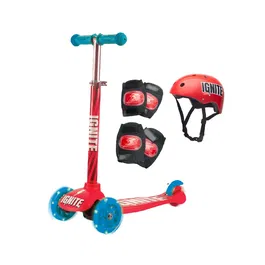 Trotineta cu 3 roti si echipament de protectie Ignite, Rosu