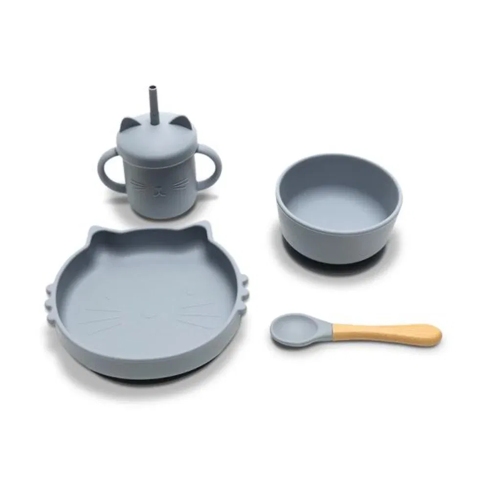Set de hranire din silicon natural, Lorelli, 4 piese, 6 luni+, Grey