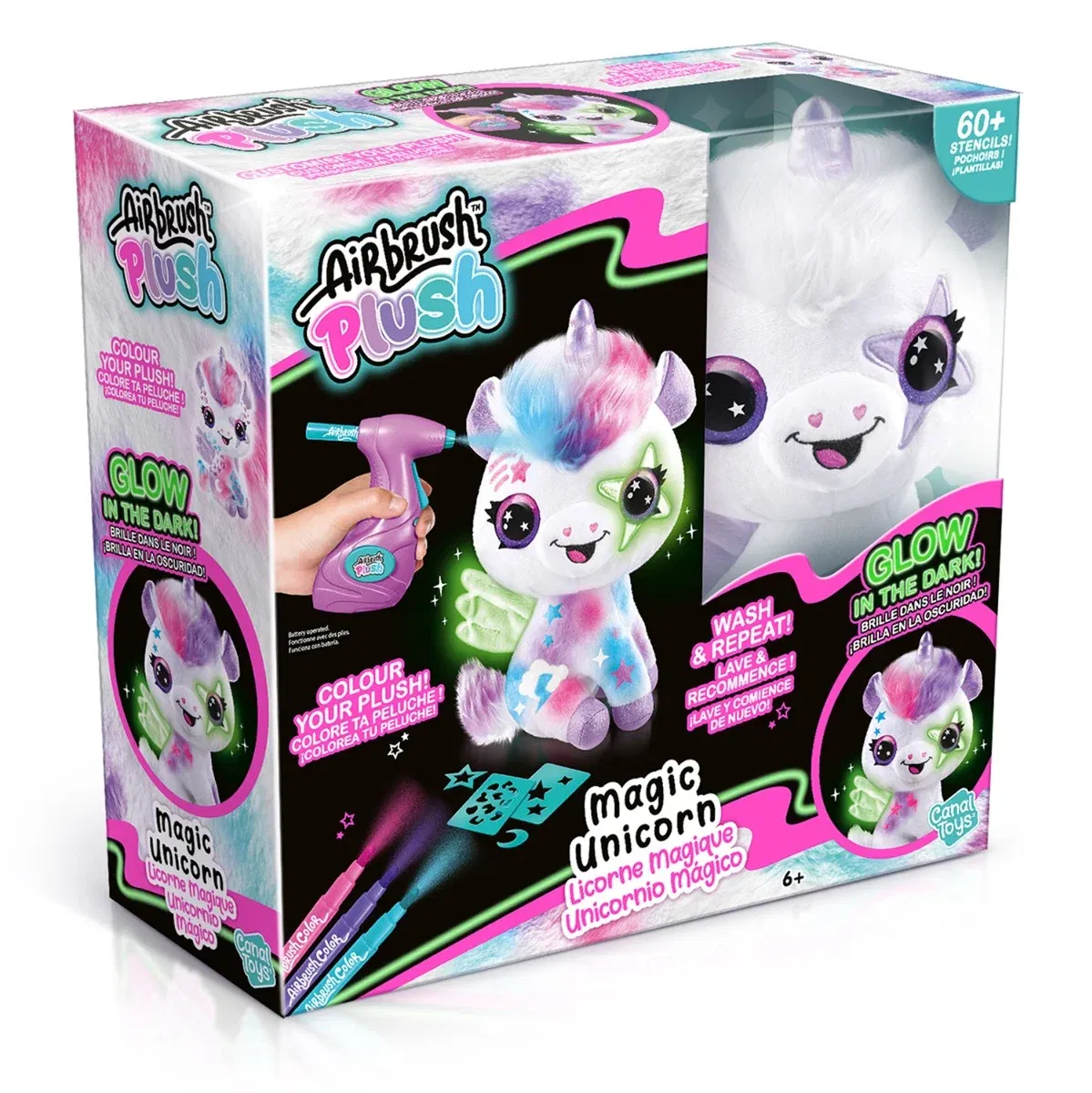 Jucarie de plus de colorat, Airbrush Plush, Glow in the dark, Magic Unicorn