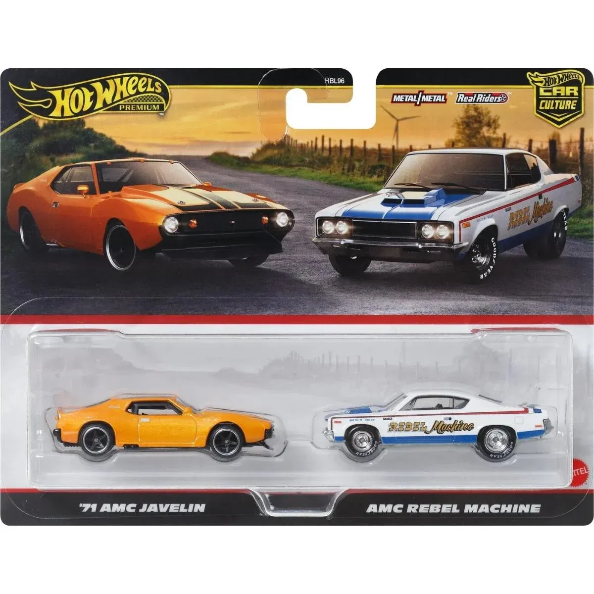 Set 2 masini metalice, Hot Wheels, AMC Javelin si AMC Rebel Machine 979Q, JBL06