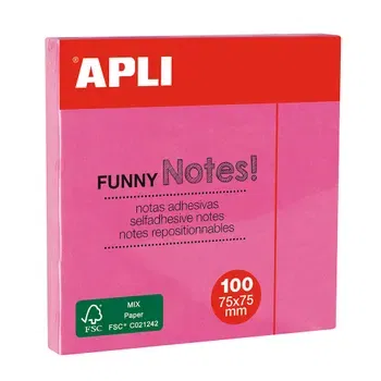 Notes autoadeziv Apli, 75 x 75 mm, roz, 100 file