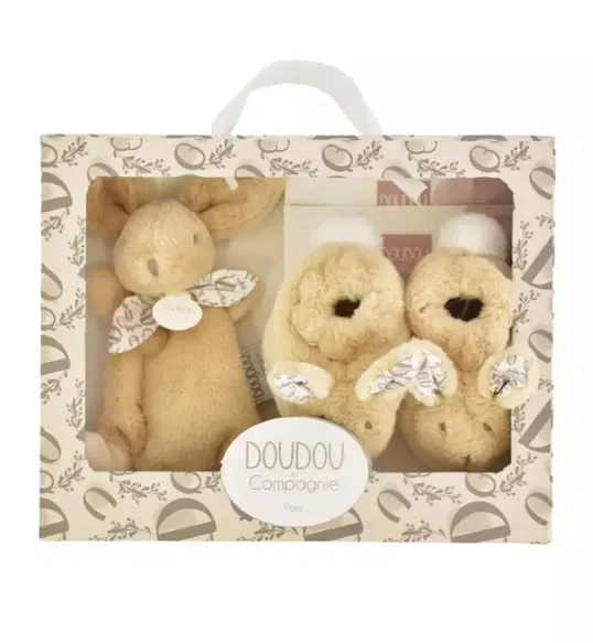 Set botosei si jucarie de plus, Doudou, Iepuras, Bej