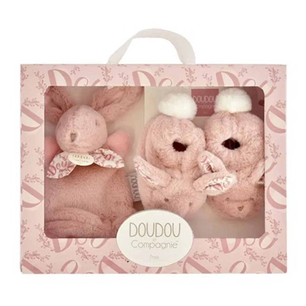 Set botosei si jucarie de plus, Doudou, Iepuras, Roz