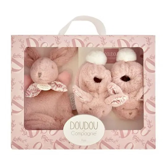 Set botosei si jucarie de plus, Doudou, Iepuras, Roz