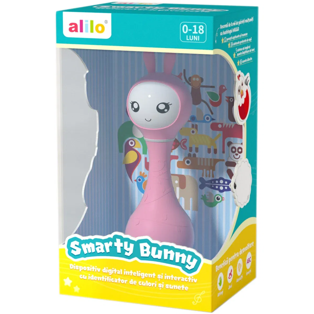 Iepuras interactiv pentru bebelusi, Alilo, Smarty, Roz, RO/EN