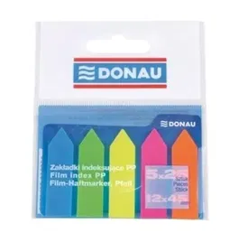 Index autoadeziv din plastic Donau, 42 x 12 mm, 5 culori neon, 25 file