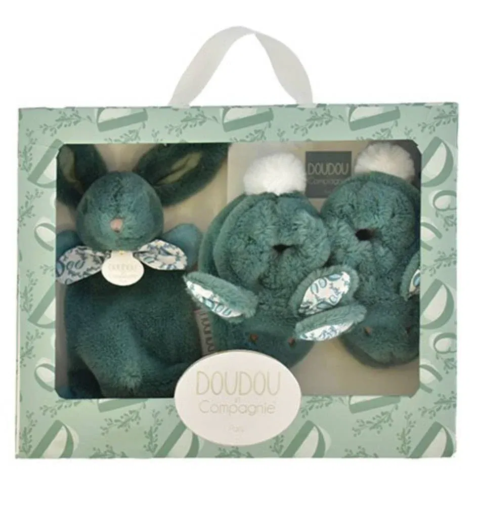 Set botosei si jucarie de plus, Doudou, Iepuras, Verde