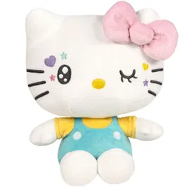 Jucarie de plus, Famosa, Hello Kitty In Your Eyes, cu salopeta vernil, 22 cm