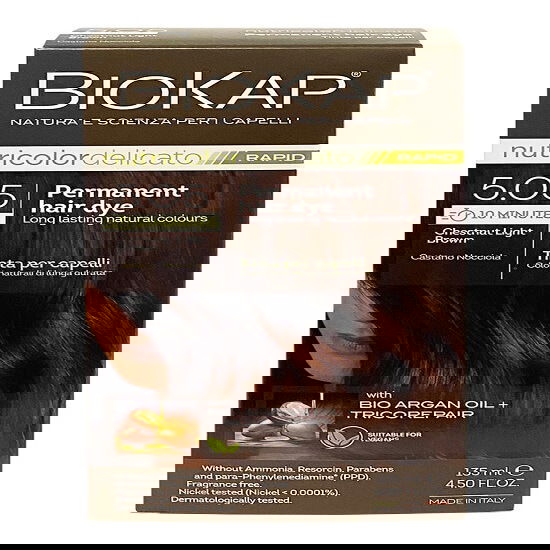 Vopsea permanenta pentru par Nutricolor, Nuanta Castaniu Deschis Saten 5.05, 140ml, Biokap