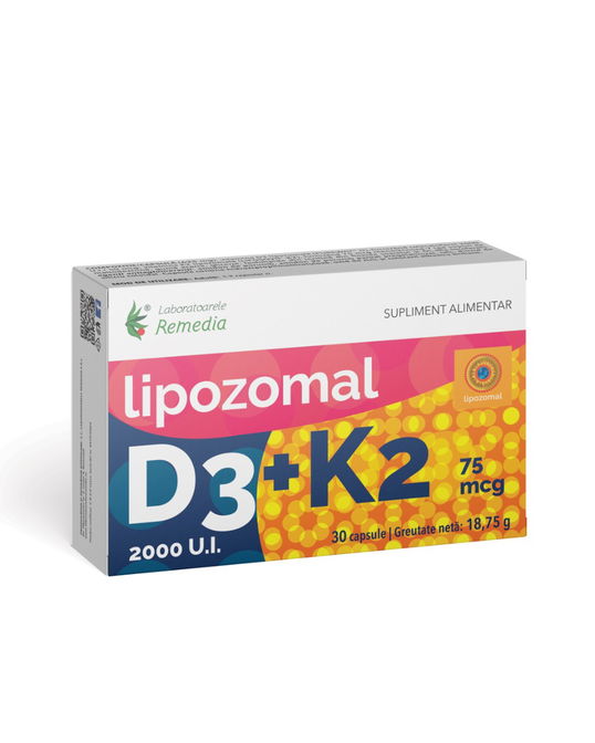 Lipozomal D3 2000 U.I. + K2 75mg, 30 capsule, Laboratoarele Remedia