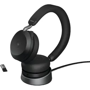Casti Wireless Jabra Evolve2 75 Microsoft Teams, USB-A, Bluetooth, Microfon + stand incarcare (Negru)