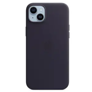 Protectie Spate Apple Leather pentru Apple iPhone 14 Plus, Magsafe (Albastru inchis)
