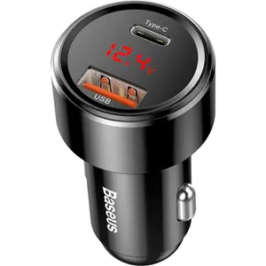 Incarcator auto Baseus Magic Series PPS USB, afisaj LED, 1 x USB 3.0, 1 x USB Type C, 45W, Negru