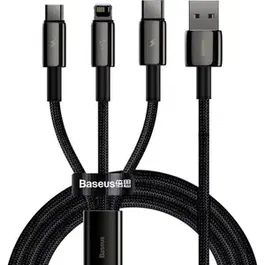 Cablu de date Baseus CAMLTWJ-01, USB - Lightning / MicroUSB / USB Type-C, 1.5 m, 3.5A, Negru