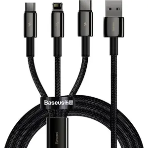Cablu de date Baseus CAMLTWJ-01, USB - Lightning / MicroUSB / USB Type-C, 1.5 m, 3.5A, Negru