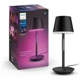 Lampa de masa LED RGB inteligenta Philips Hue Go, Bluetooth, cu acumulator, dimabila, 530 lm, LED RGB, lumina alba si color (2000-6500K), 35 cm, Metal, Negru