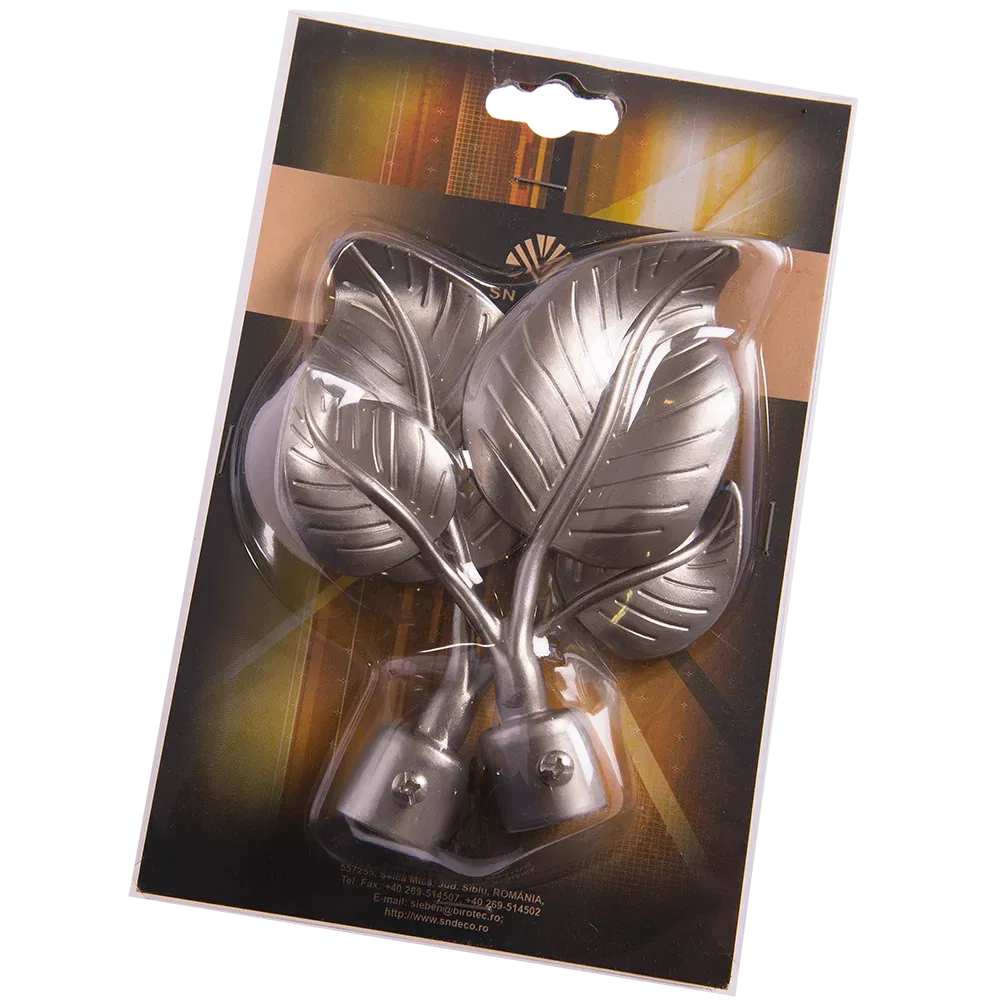 Set 2 capete pentru galerie metal frunza inox, diametru 20 mm