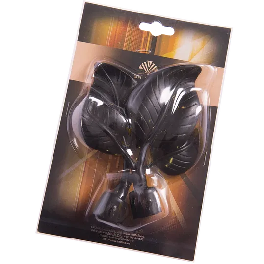 Set 2 capete pentru galerie metal forjat frunza negru, diametru 20 mm