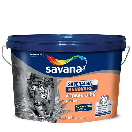 Vopsea superlavabila Savana superalba, pentru interior, 8.5 l