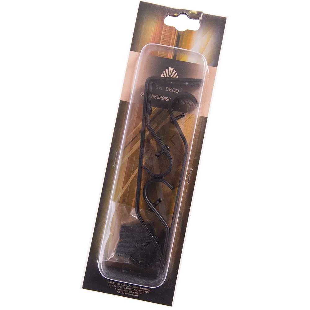Consola galerie fier forjat, dubla, cu suport, deschisa, 20 mm, negru, set 2 buc