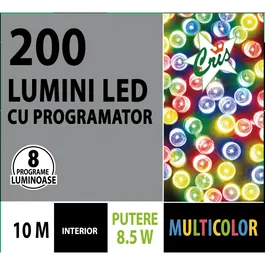 Instalatie Sir pentru interior, multicolor, 200 led, 8 functii, L: 10 m