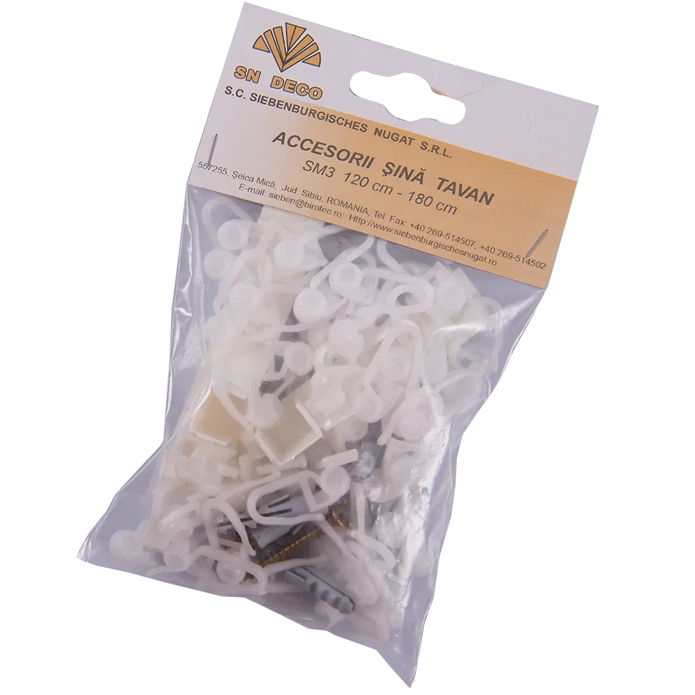 Set accesorii pentru sina cu 3 canale perdea SM3, 120-180 cm, plastic, alb