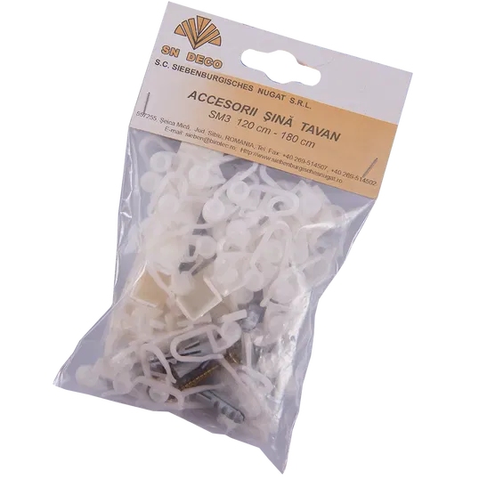 Set accesorii pentru sina cu 3 canale perdea SM3, 120-180 cm, plastic, alb