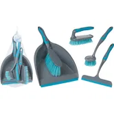 Set 5 ustensile pentru curatenie, plastic, gri/albastru, 36 x 24 cm