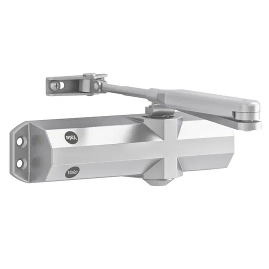 Amortizor cu brat hold-open rezistent la foc Yale, seria 4000, argintiu