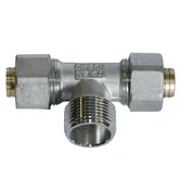 Teu pentru teava multistrat, alama, filet exterior, 20 mm x 3/4 inch x 20 mm, FE, alama, argintiu/auriu, 20 mm x 3/4 inch x 20 mm