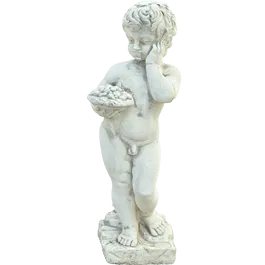 Decoratiune gradina Cementarte, statuie Putto Fiori, beton, 70 x 22 x 20 cm, 24 kg