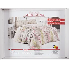 Lenjerie pat Homeberry, 2 persoane, bumbac, 4 piese, imprimeu floral, multicolor