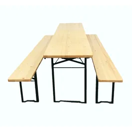 Set bere pliabil Bucin Mob Standard, masa si 2 banci, dreptunghiulare, 6 persoane, lemn masiv, natur, 2 x 0.5 m