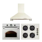 Set Hausberg Cuptor electric HB-8050, 1600 W, 57 l, Plita incorporabila gaz HB-570, gaz, 60W, 4 arzatoare, sticla, bej rustic si Hota decorativa HB-1500, 1 motor, 140 W, 450 m³/h, 60 cm