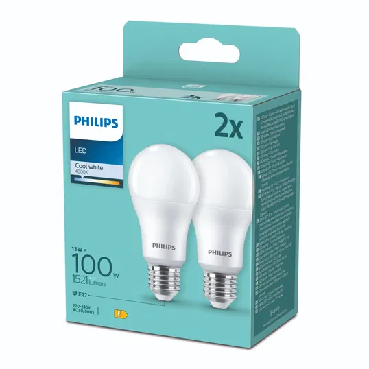 Set 2 x Bec LED Philips, standard, E27, 1521 lm, lumina rece 5000 K