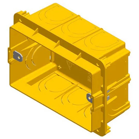 Doza aparat TEM, 3 module, pe tencuiala, incastrata, modulara, galben, adancime 49 mm
