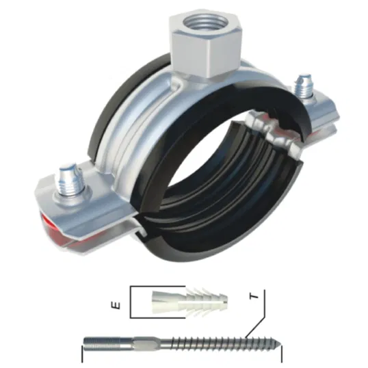 Colier fixare teava cu garnitura + surub + diblu, Ascelik, fier zincat, gri, 65 mm