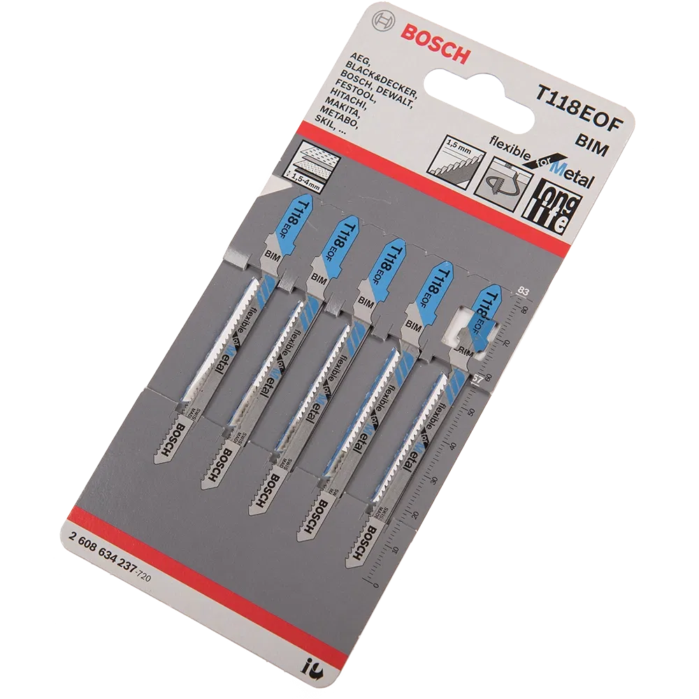 Set cinci panze pentru ferastrau vertical pentru metal, Bosch T118EOF, 83 mm, 1,5 mm