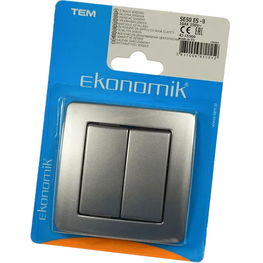 Intrerupator electric monopolar Ekonomik, 2 clapete, argintiu