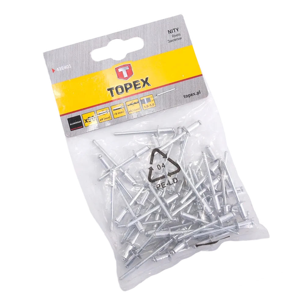 Nituri pop, aluminiu, Topex, 4 x 8 mm, 50 bucati