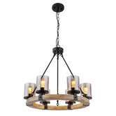 Lustra Globo Lila, lemn/metal, 6 x E27, 60 W, maro/negru, diametru 590, inaltime 980 mm